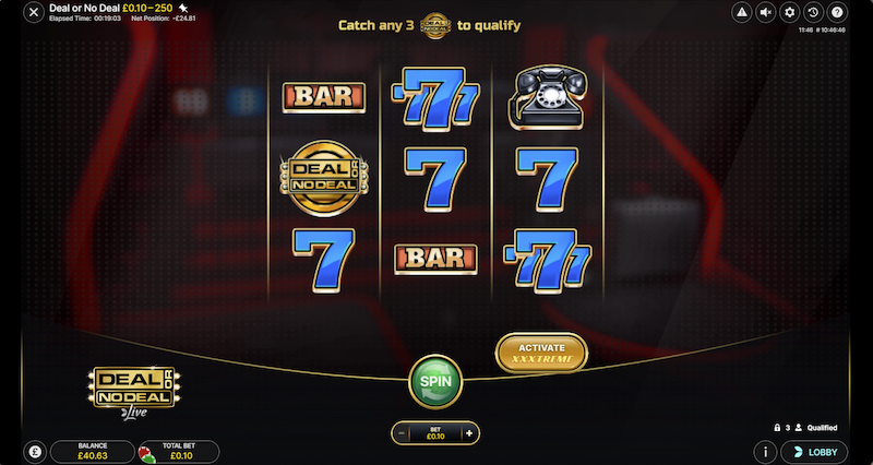 Deal or No Deal slot game reels Live casino game Evolution gaming live games Banker's Call Live Presenter Live Casino Real money bets no wagering