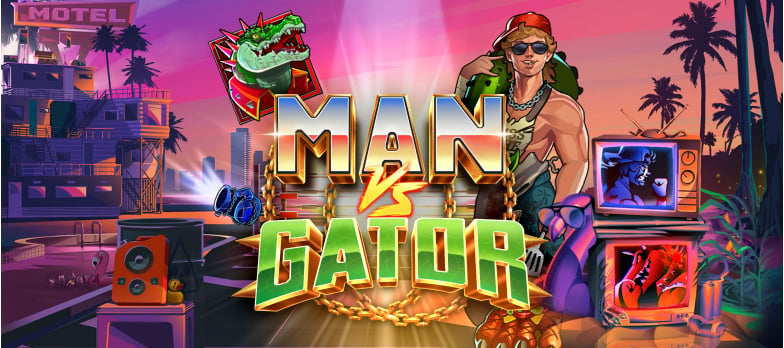 man vs gator slot game elk studios nostalgic games mrq online casino retro florida palm trees crocs tv sets sunset real money bets