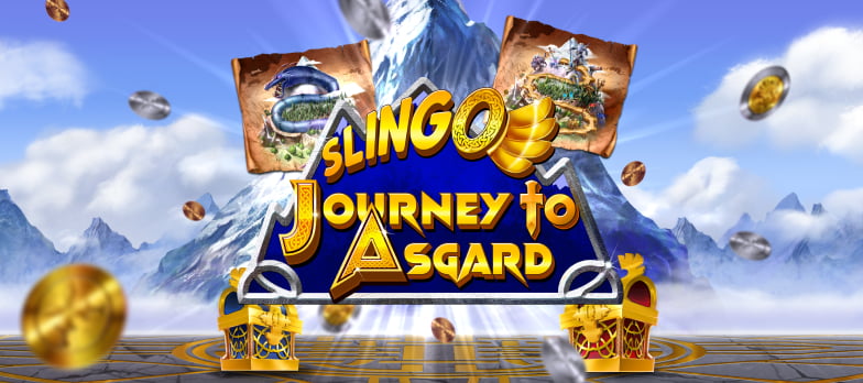 Slingo Journey to Asgard slot game Slingo casino games norse gods thor treasure chests  gold coins mrq online casino real money bets