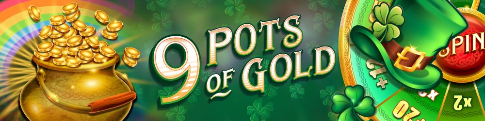 9 pots of gold slot game Irish themed slots mobile casino online MrQ online casino gold coins shamrock rainbow leprechaun hat