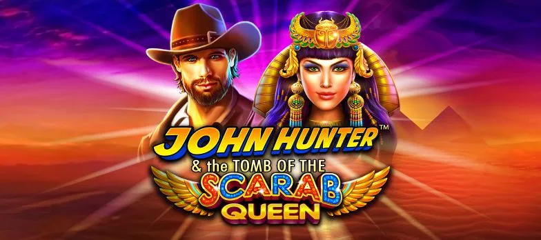 Scarab Queen slot game John Hunter and the tomb of the Scarab Queen online video slot Ancient Egyptian Queen male explorer real money bets mobile casino MrQ