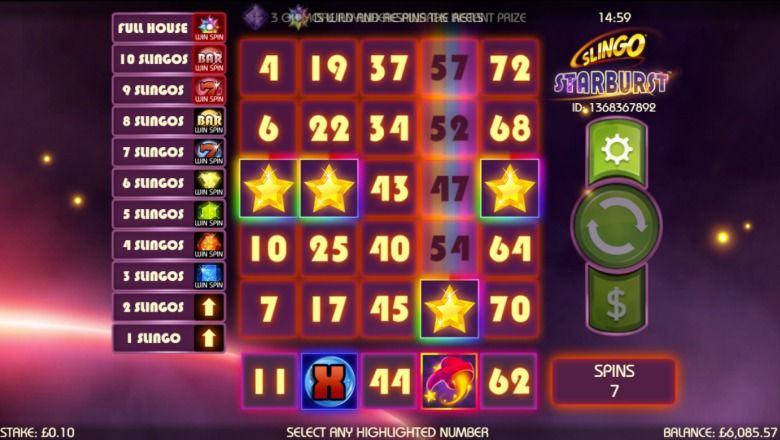 Slingo Starburst slot screenshot